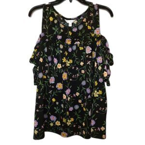 LC Lauren Conrad Womens Size XL black floral cold shoulder fall bohemian hippie